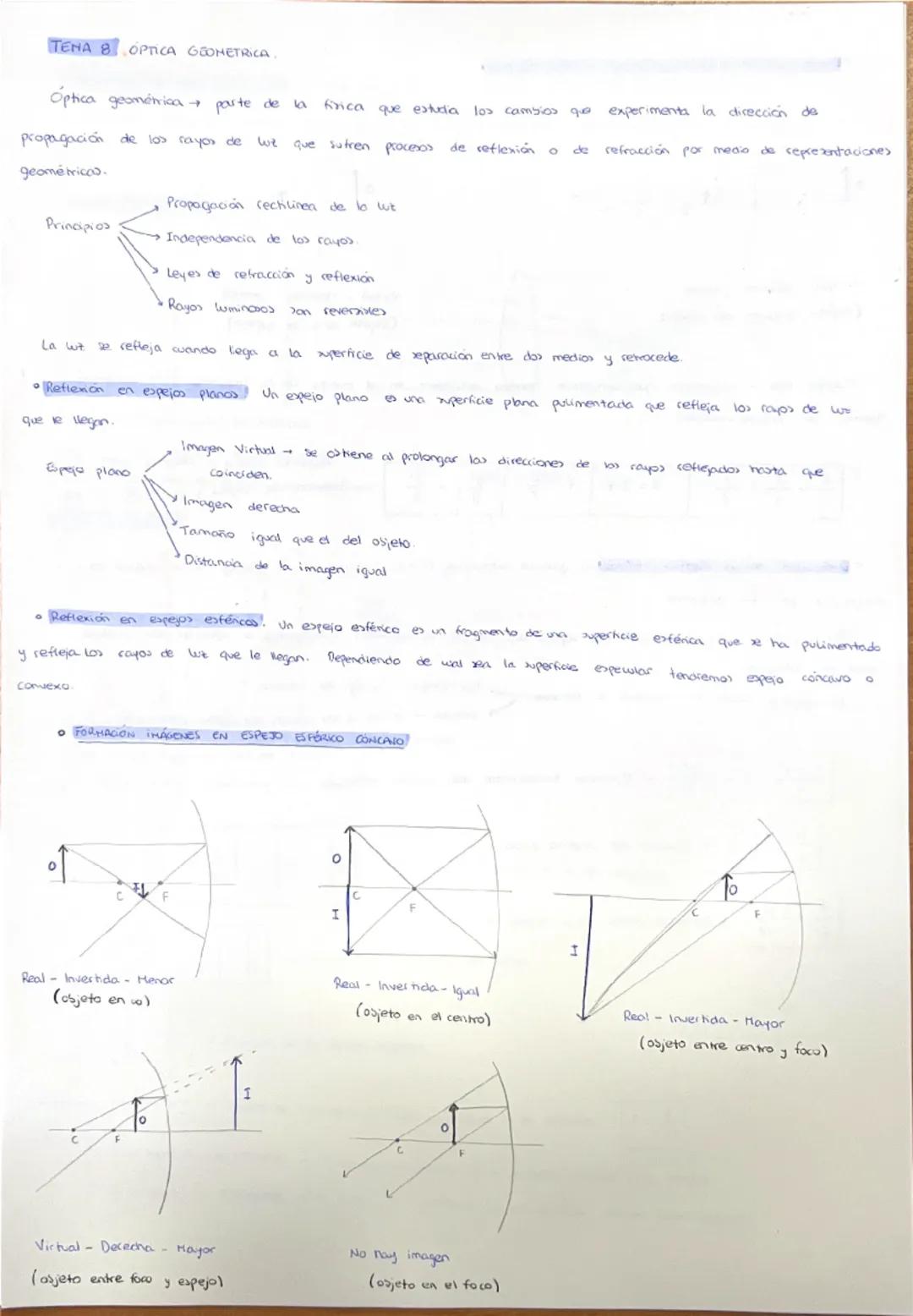 # TEMA 8: ÓPTICA GEOMÉTRICA

Óptica geométrica → parte de la física que estudia los rayos que experimenta la dirección de propagación de los