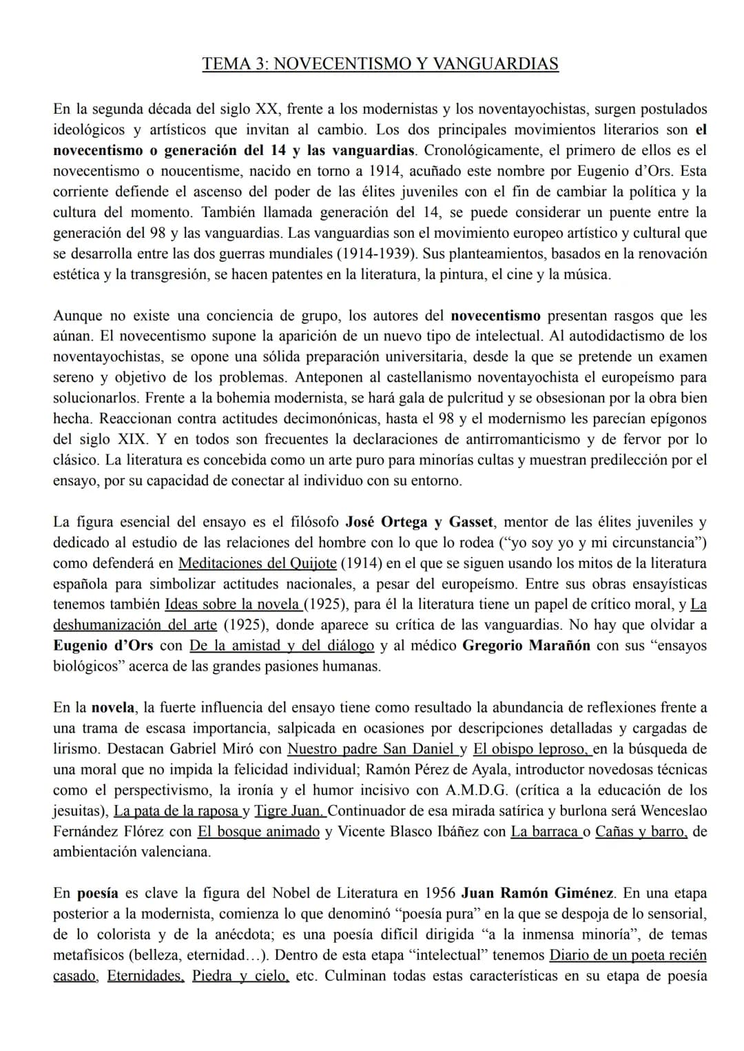 TEMA 3: NOVECENTISMO Y VANGUARDIAS
En la segunda década del siglo XX, frente a los modernistas y los noventayochistas, surgen postulados
ide