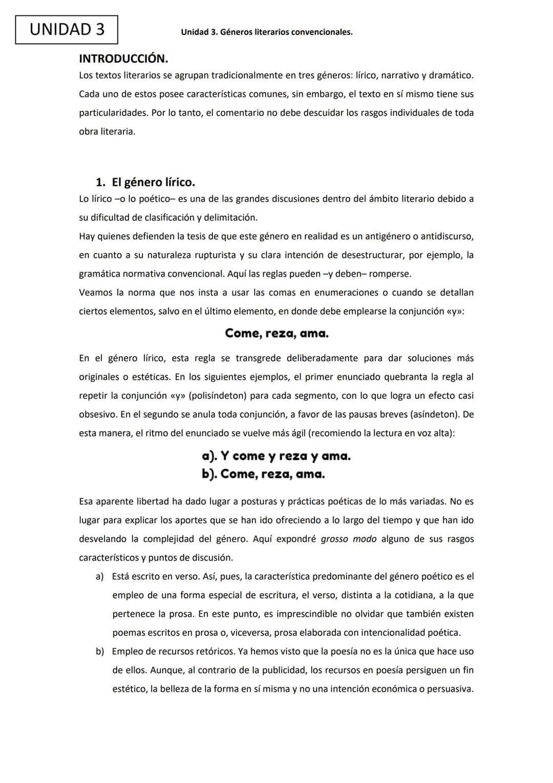 LITERATURA
Unidad 3. Géneros literarios convencionales. UNIDAD 3
ÍNDICE
INTRODUCCIÓN.
1. El género lírico...
1.1. Análisis del métrico del v