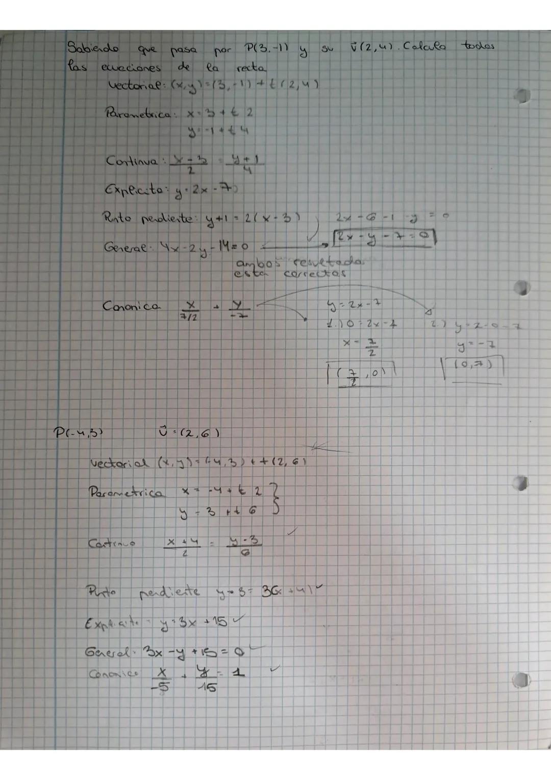 # Ecuaciones de la recta

1 Vectarial

(x,y)=(P, P₂)•t:(v,,v₂)

-P. y P₂ son las coordenadas de un pusto que pasa por
la recta.

-V. y V₂ co