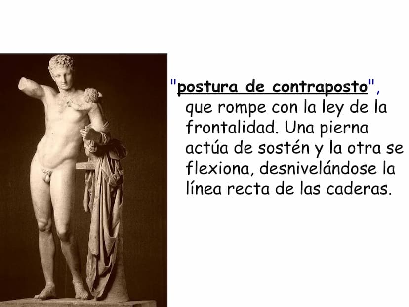EL ARTE GRIEGO
LA ESCULTURA Características
Generales La escultura, además
de una posible función
práctica (religiosa),
responde al deseo de