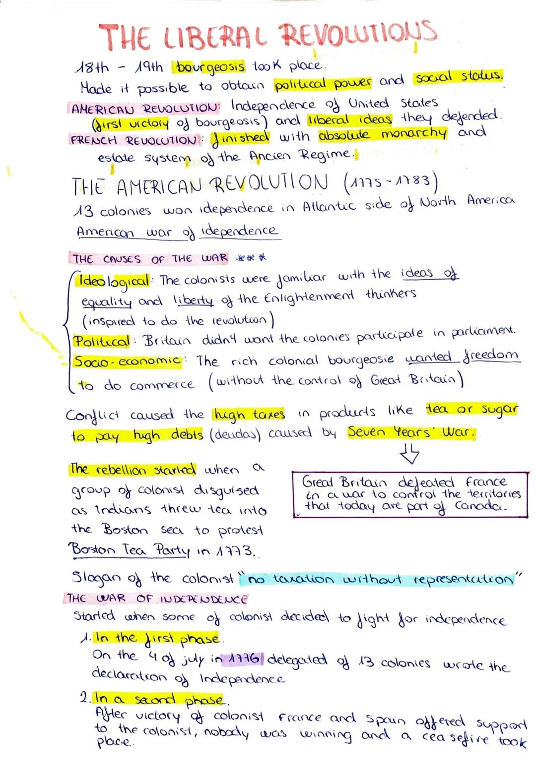 THE LIBERAL REVOLUTIONS
18th
19th bourgeosis took place.
Made it possible to obtain political power and social status.
AMERICAN REVOLUTION: 