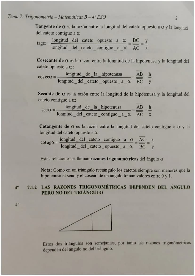 Tema 7: Trigonometría - Matemáticas B - 4º ESO
TEMA 7 - TRIGONOMETRÍA
7.0 UNIDADES DE MEDIDAS DE ÁNGULOS
4°
4°
4⁰
4⁰
4°
7.0.1 GRADOS SEXAGES
