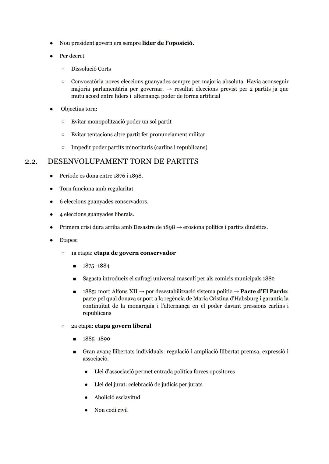 # 1. CLAUS DEL NOU SISTEMA POLÍTIC

*   1874 Restauració monarquia (Alfons XII) → Manifest de Sandhust: es posava a disposició
dels espanyol