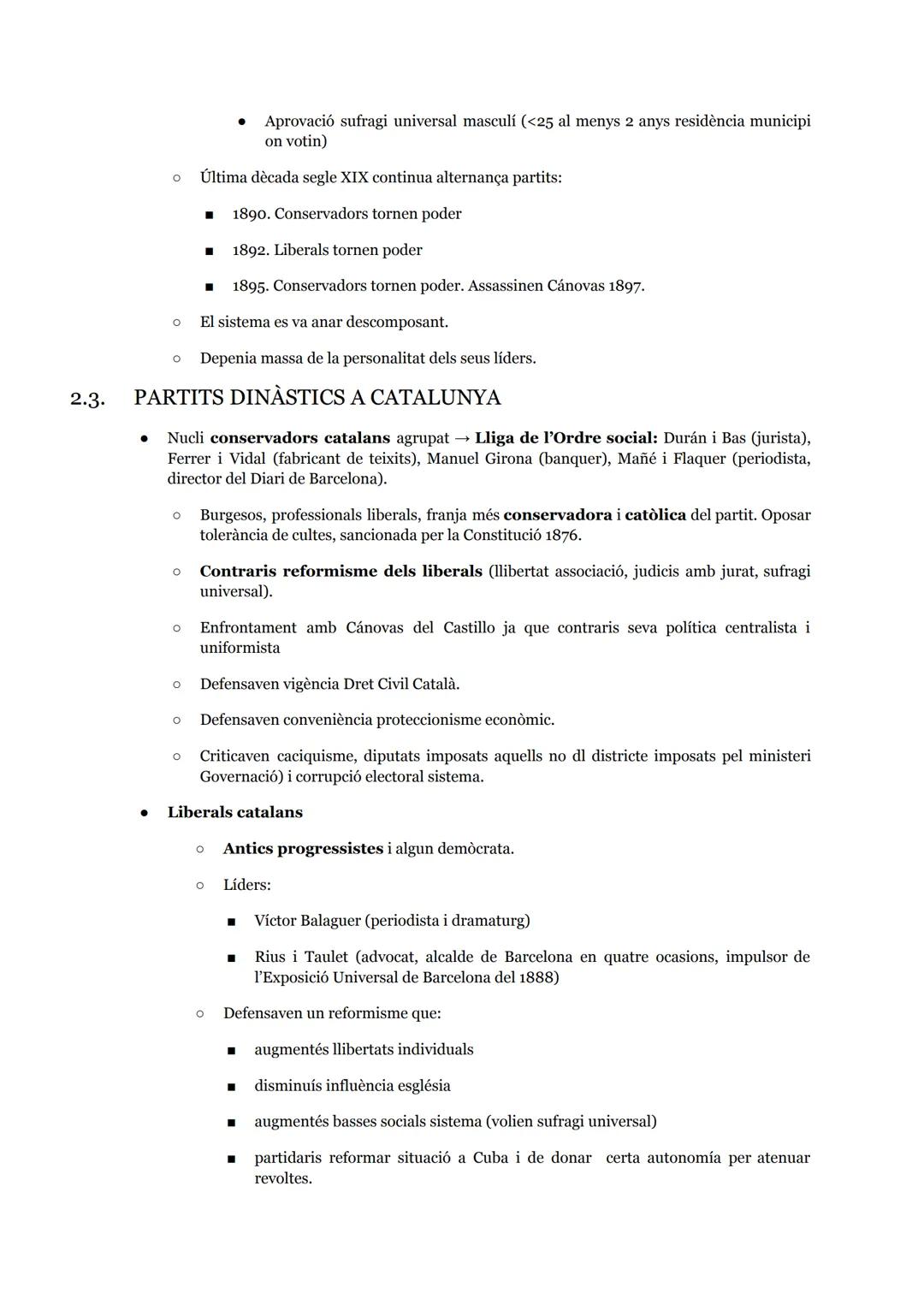 # 1. CLAUS DEL NOU SISTEMA POLÍTIC

*   1874 Restauració monarquia (Alfons XII) → Manifest de Sandhust: es posava a disposició
dels espanyol