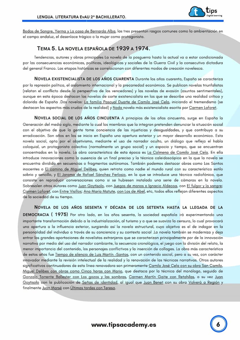 LENGUA
2º BACHILLERATO
Literatura EvAU
www.tipsacademy.es
't LENGUA. LITERATURA EVAU 2º BACHILLERATO.
t tips
Digital learning
TEMAS LITERATU