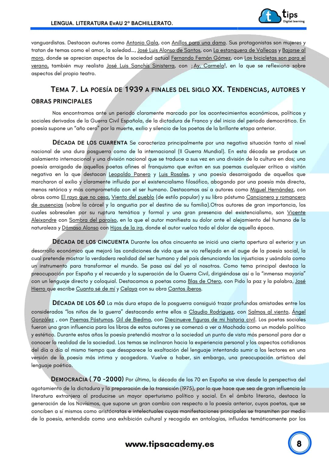 LENGUA
2º BACHILLERATO
Literatura EvAU
www.tipsacademy.es
't LENGUA. LITERATURA EVAU 2º BACHILLERATO.
t tips
Digital learning
TEMAS LITERATU