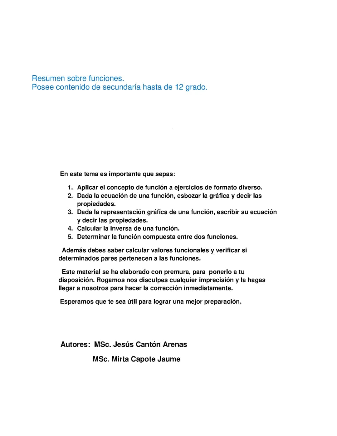 Resumen sobre funciones.