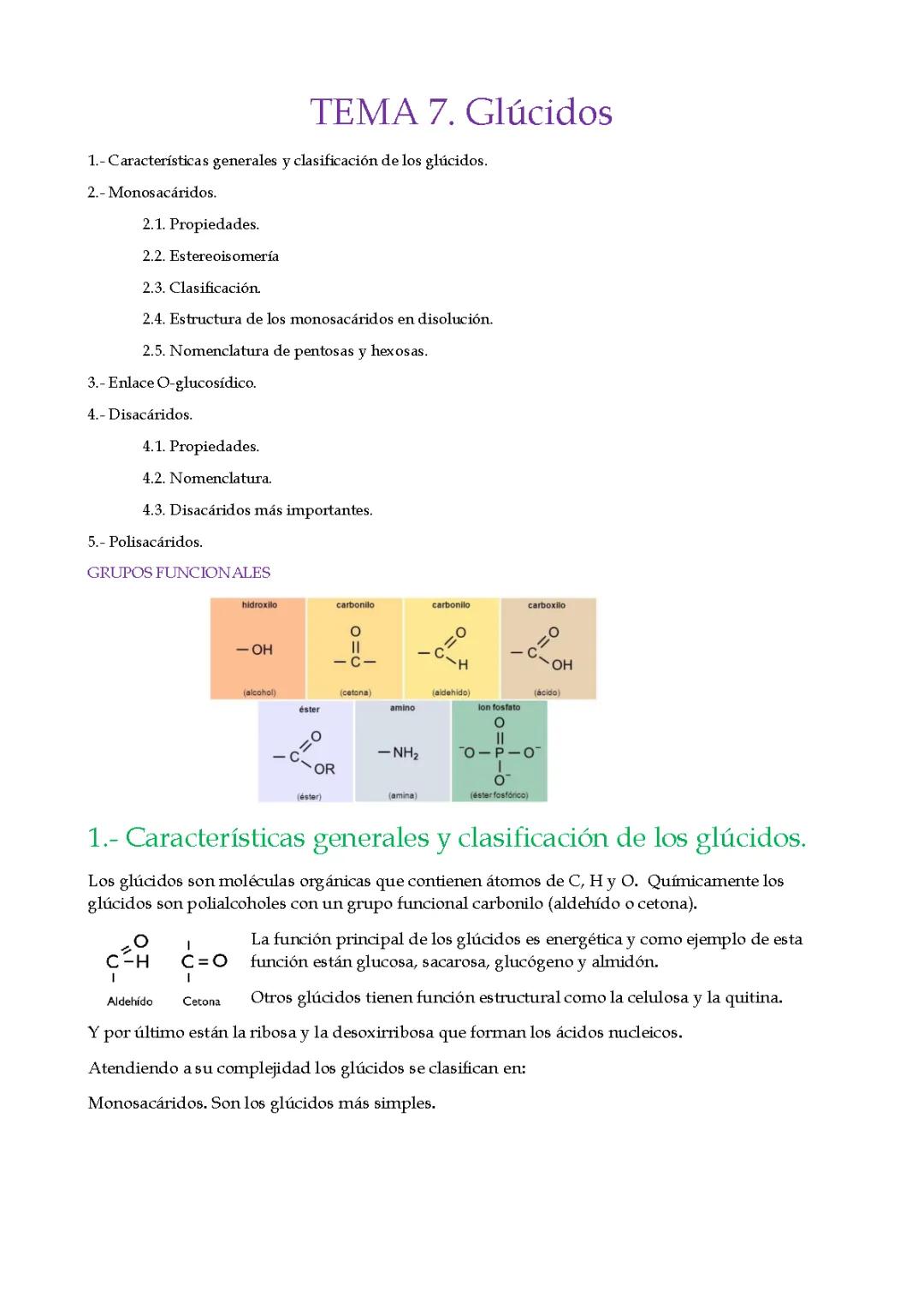 Glúcidos: Tema 7 para la EVAU de Biología