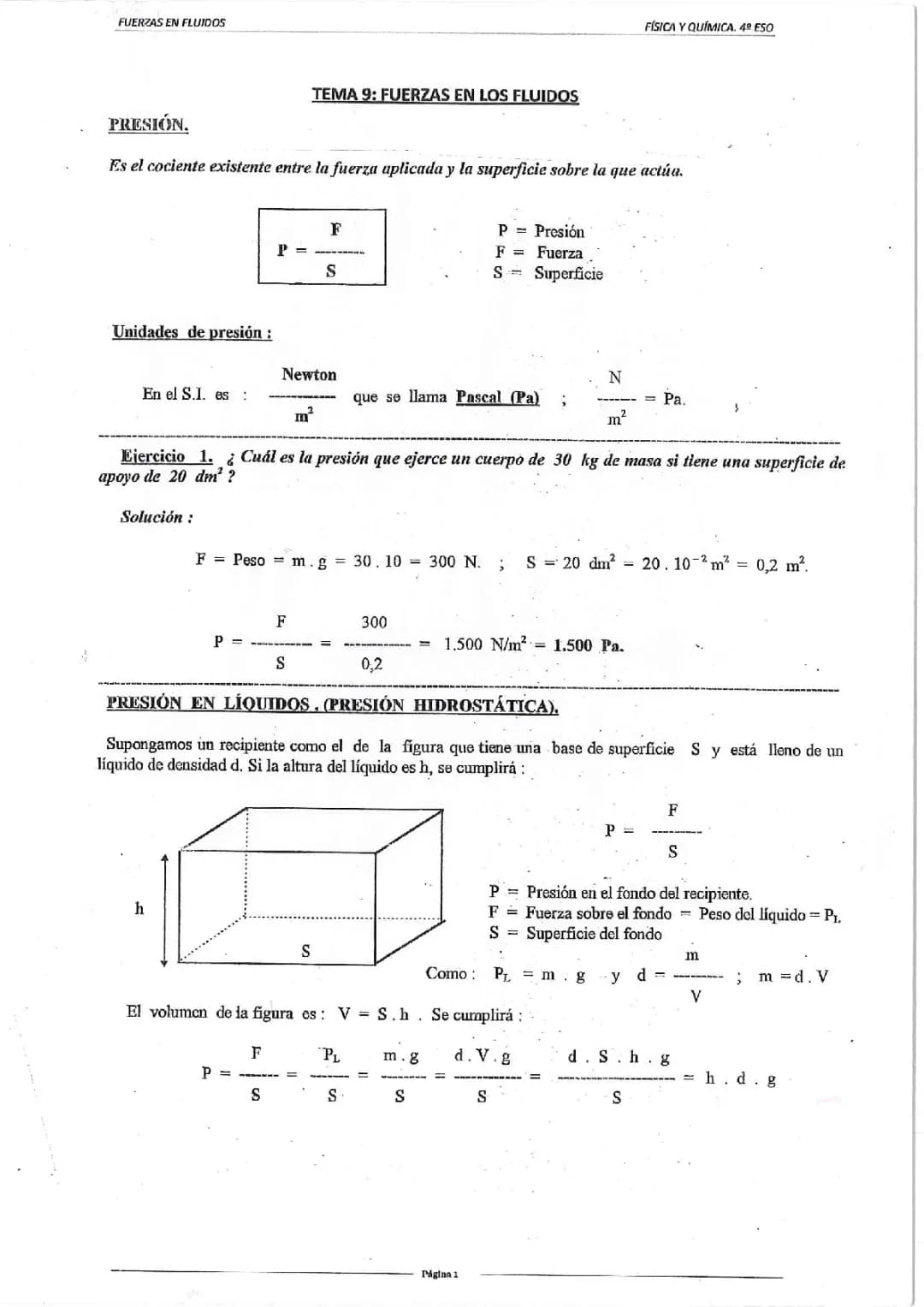 Todo sobre la ecuación fundamental de la hidrostática y la presión hidrostática en líquidos