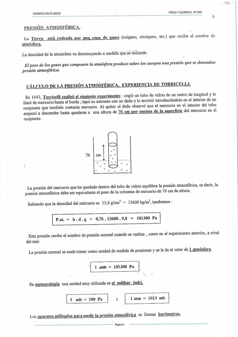 FUERZAS EN FLUIDOS
Unidades de presión:
PRESIÓN.
Es el cociente existente entre la fuerza aplicada y la superficie sobre la que actúa.
En el
