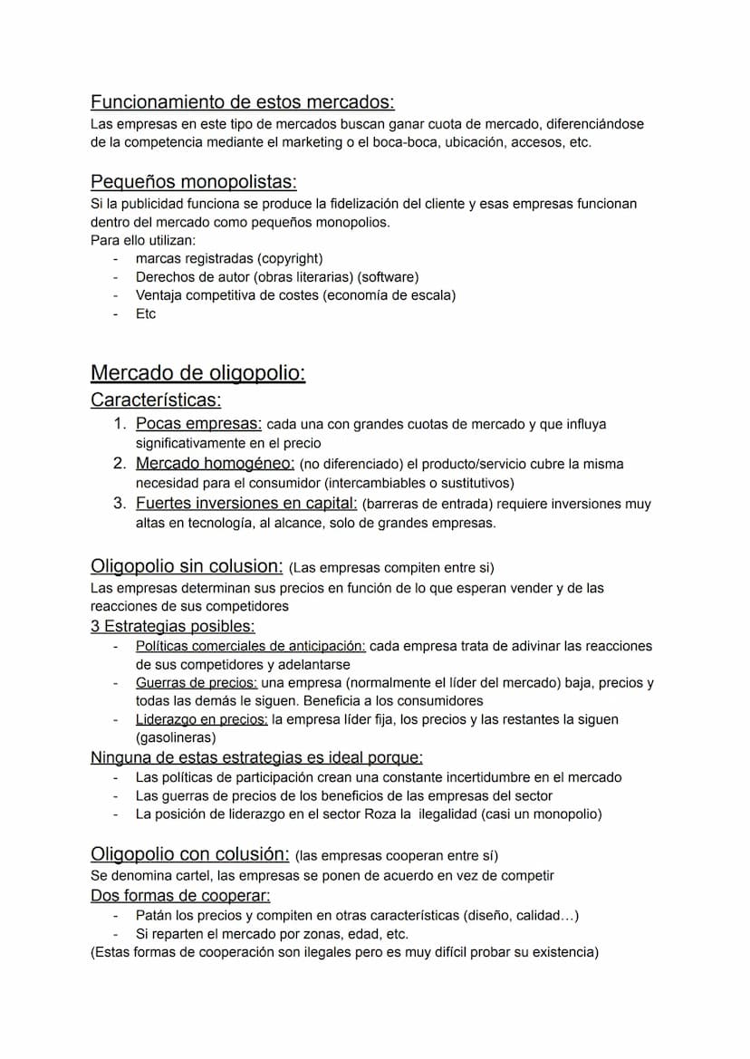 TEMA 5: TIPOS DE MERCADO
El mercado y la competencia
Según Adam Smith sólo los mercados en situación ideal se comportan según el libre juego