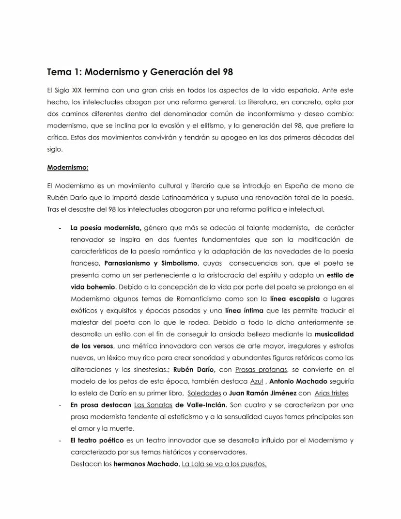 
<h2 id="modernismoygeneracindel98">Modernismo y Generación del 98</h2>
<p>El Siglo XIX termina con una gran crisis en todos los aspectos de