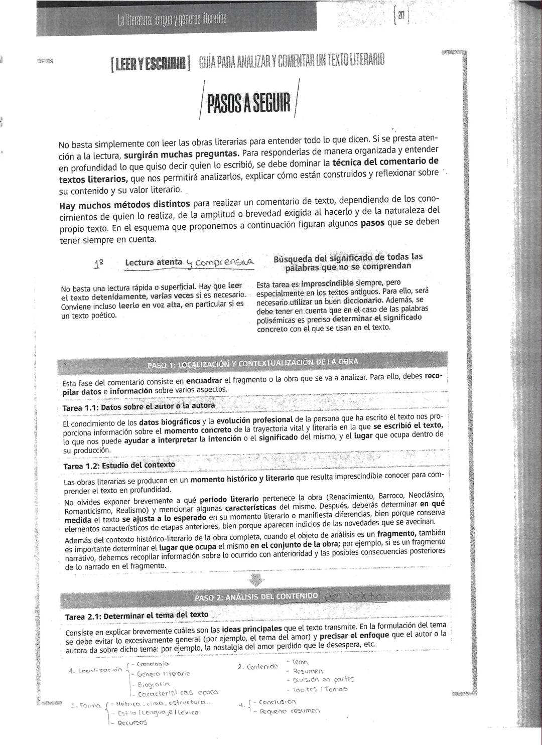 1
La literatura: lengua y géneros literarios
[LEER Y ESCRIBIR] GUÍA PARA ANALIZAR Y COMENTAR UN TEXTO LITERARIO
PASOS A SEGUIR
No basta simp