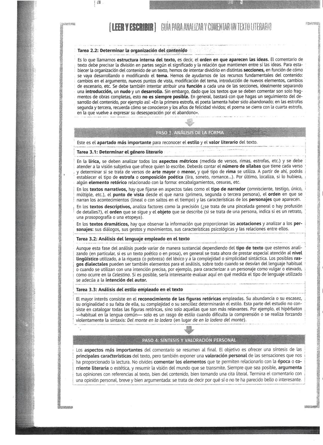 1
La literatura: lengua y géneros literarios
[LEER Y ESCRIBIR] GUÍA PARA ANALIZAR Y COMENTAR UN TEXTO LITERARIO
PASOS A SEGUIR
No basta simp