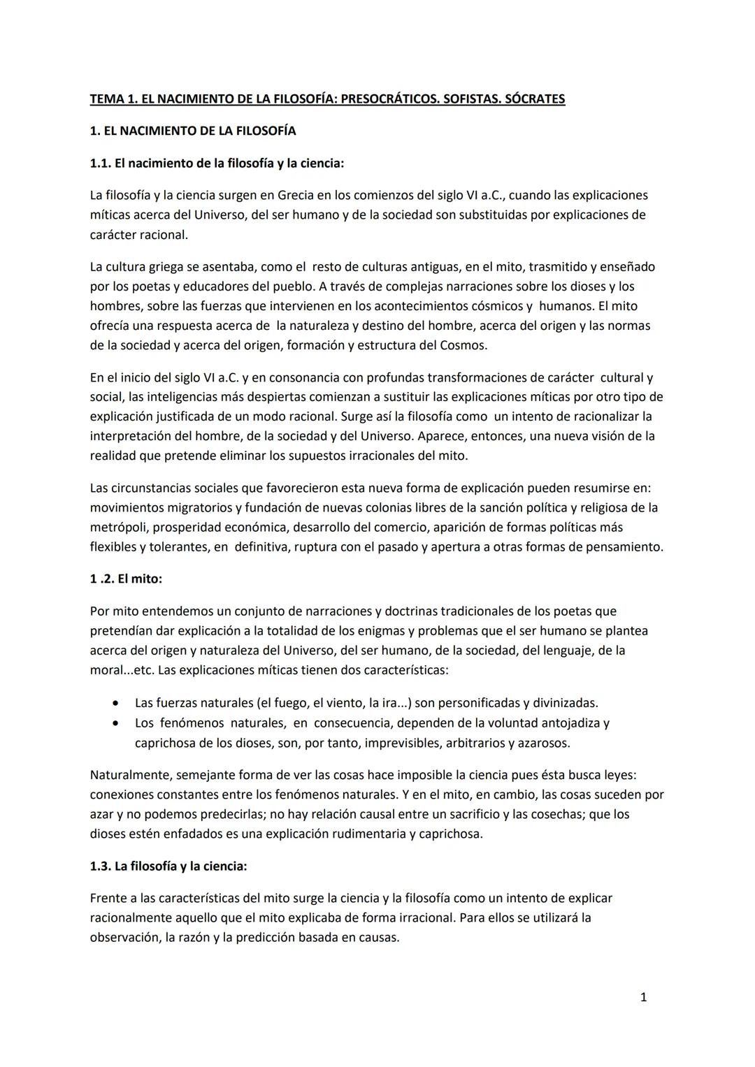 TEMA 1. EL NACIMIENTO DE LA FILOSOFÍA: PRESOCRÁTICOS. SOFISTAS. SÓCRATES
1. EL NACIMIENTO DE LA FILOSOFÍA
1.1. El nacimiento de la filosofía