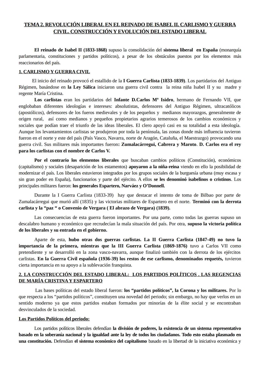 TEMA 2. REVOLUCIÓN LIBERAL EN EL REINADO DE ISABEL II. CARLISMO Y GUERRA
CIVIL. CONSTRUCCIÓN Y EVOLUCIÓN DEL ESTADO LIBERAL
El reinado de Is