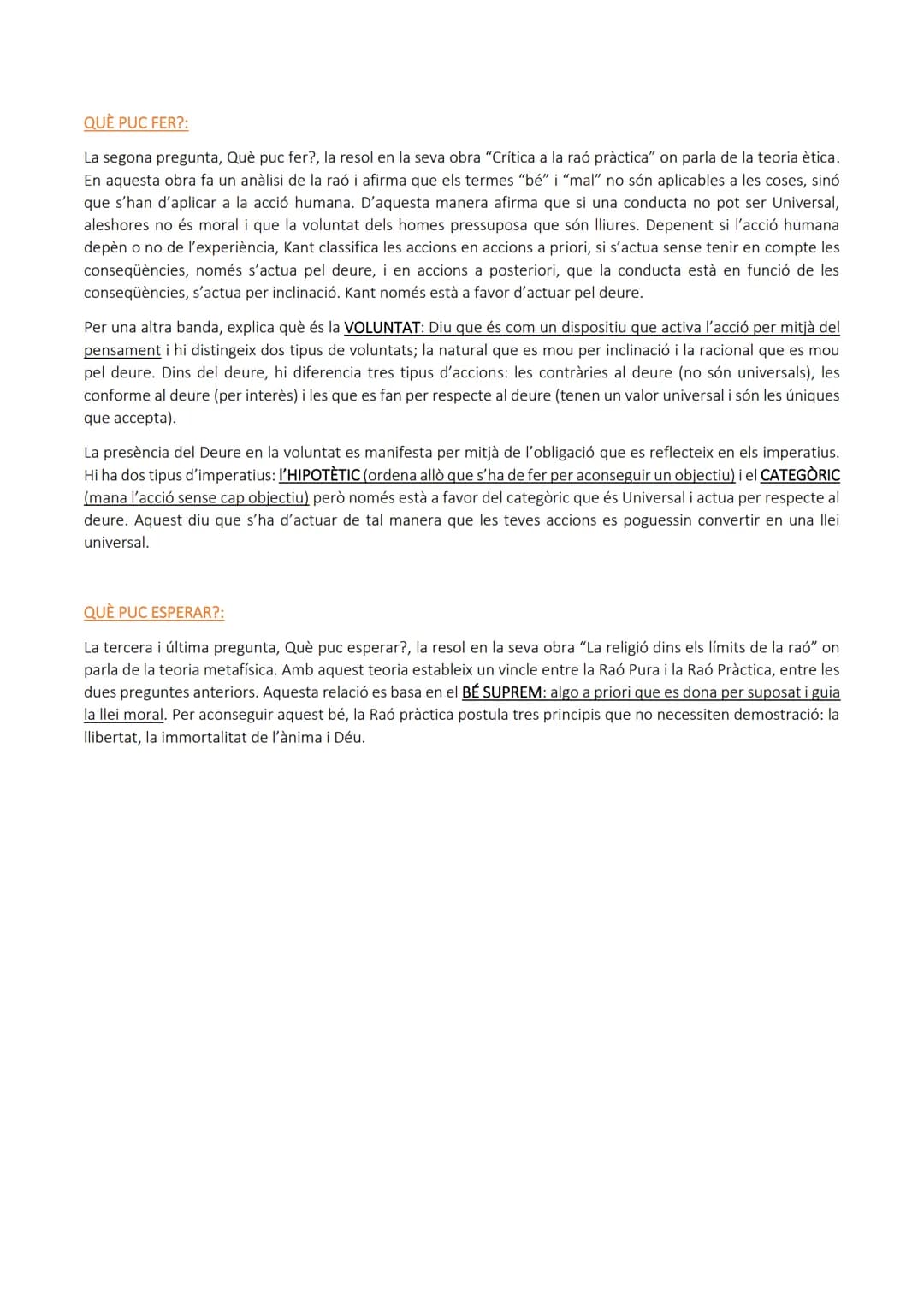 KANT
És considerat un dels filòsofs més importants ja que va intentar donar resposta al dilema, fins aleshores sense
solució, entre el racio