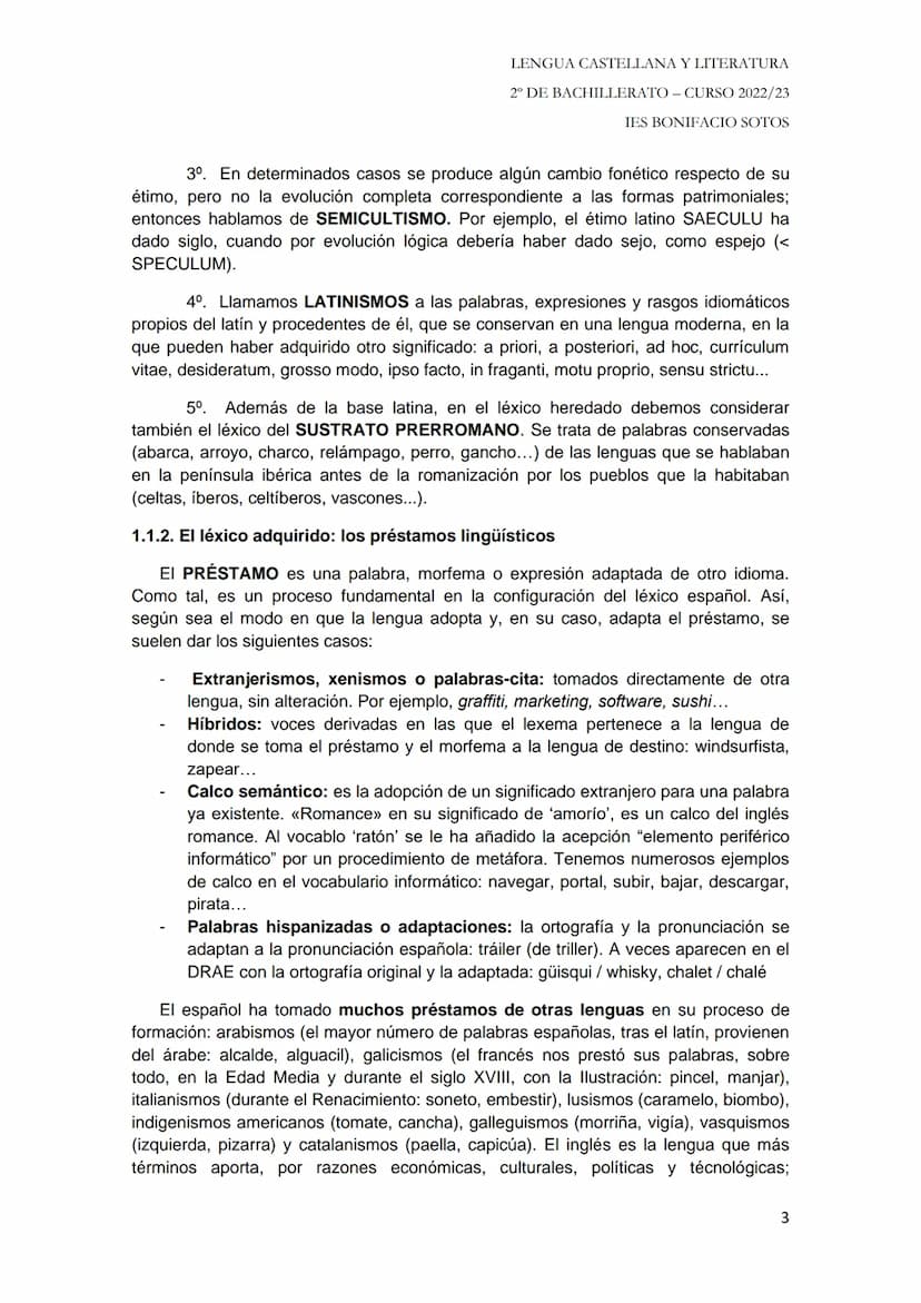 TEMARIO LENGUA (CUESTIÓN 3)
Tema 1: Las palabras: origen, formación y significado.
1.1. Origen histórico del léxico castellano hasta la actu