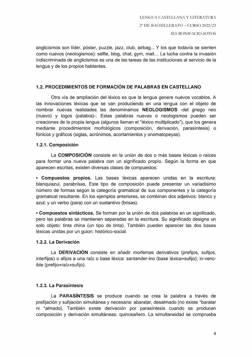 TEMARIO LENGUA (CUESTIÓN 3)
Tema 1: Las palabras: origen, formación y significado.
1.1. Origen histórico del léxico castellano hasta la actu