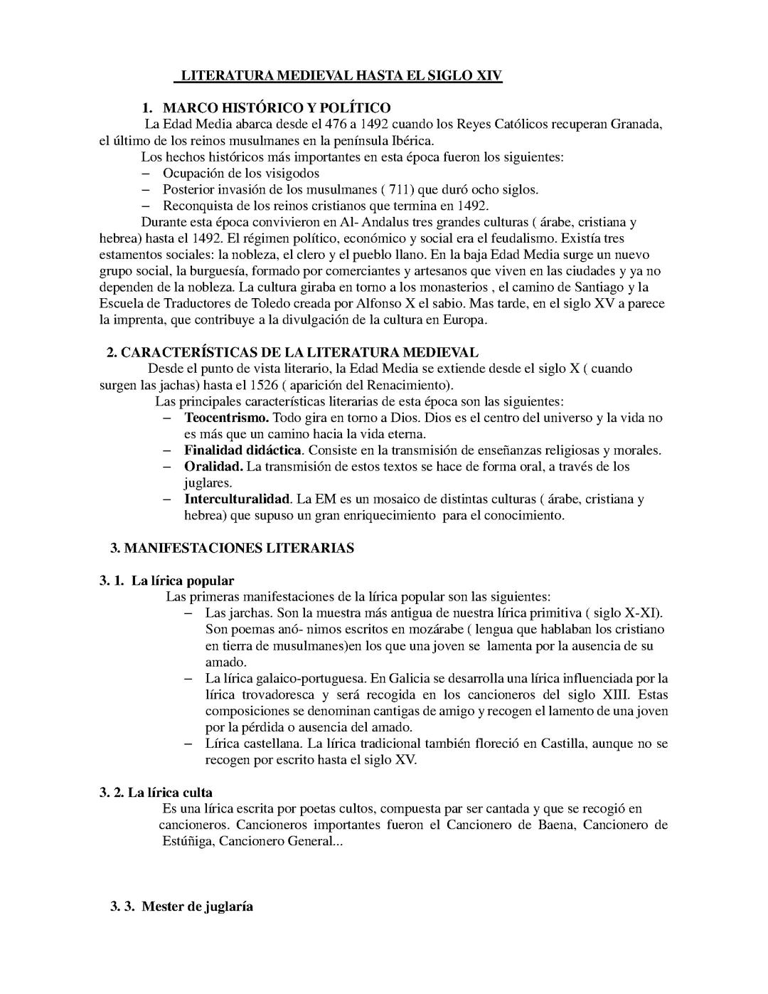 Análisis de la Literatura Medieval hasta el Siglo XIV para 3° ESO