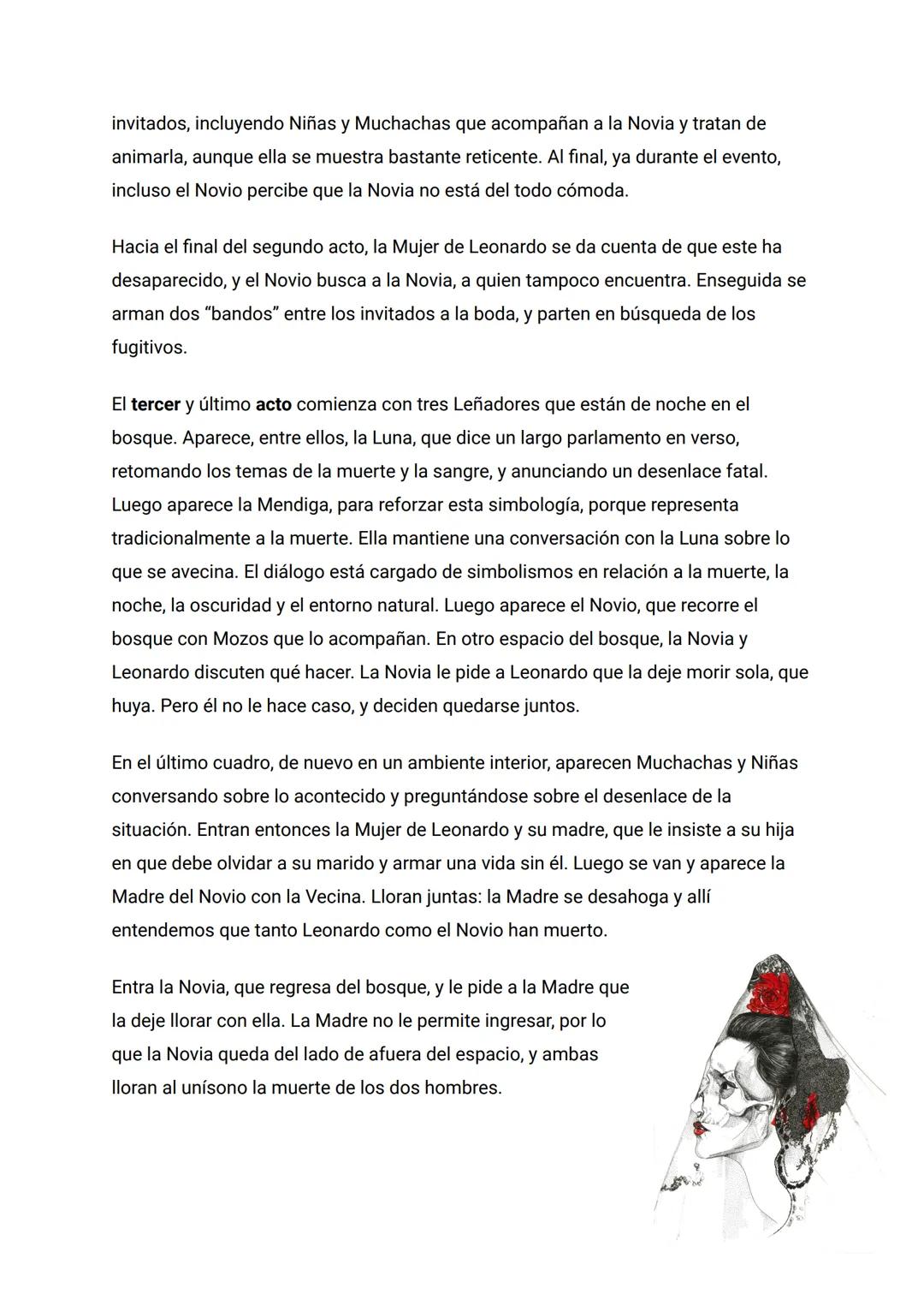 Bodas de sangre: Resumen
Bodas de Sangre narra la historia de una boda que no logra consumarse. La historia
se divide en tres actos.
El prim