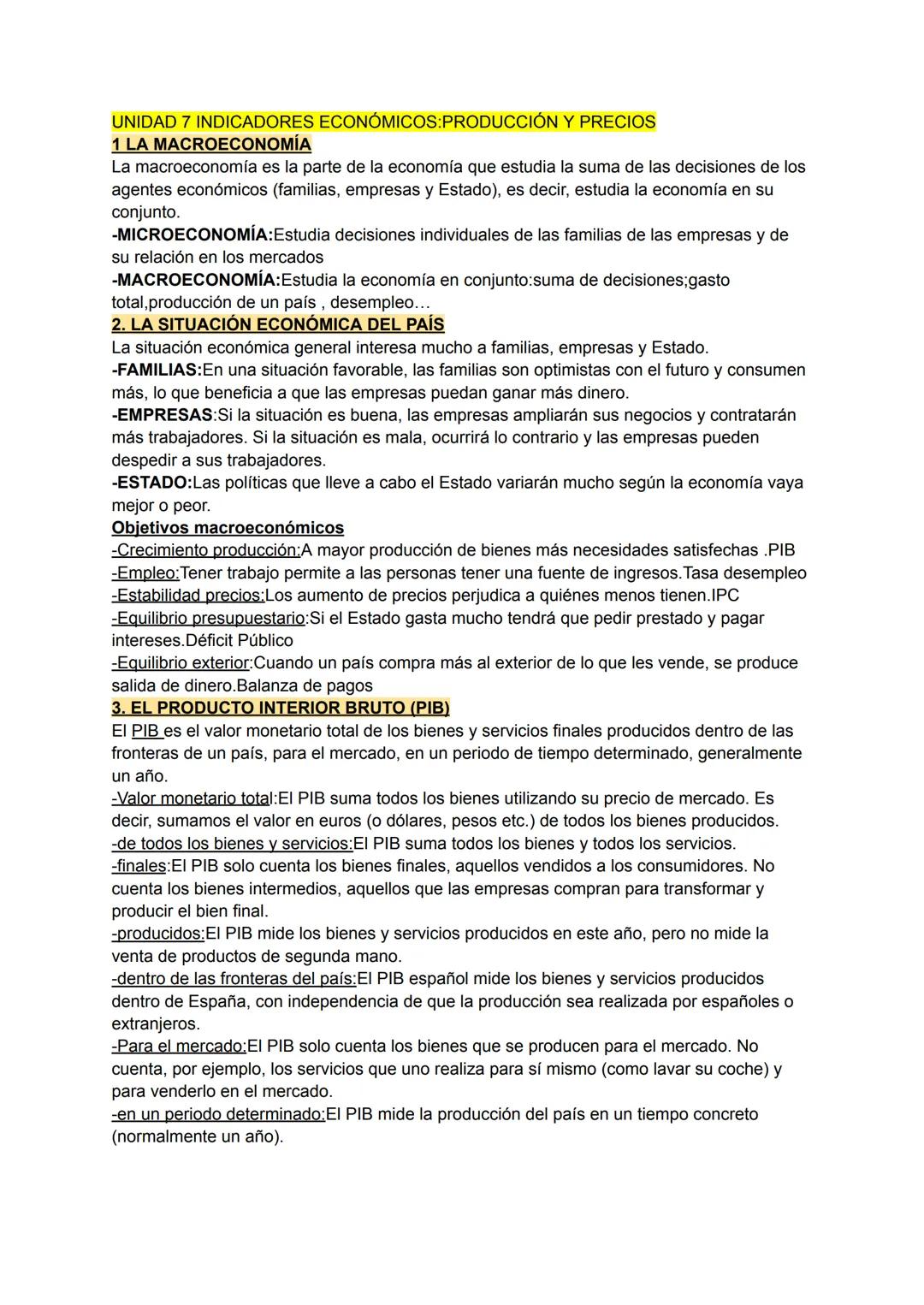 UNIDAD 7 INDICADORES ECONÓMICOS: PRODUCCIÓN Y PRECIOS

1 LA MACROECONOMÍA

La macroeconomía es la parte de la economía que estudia la suma d