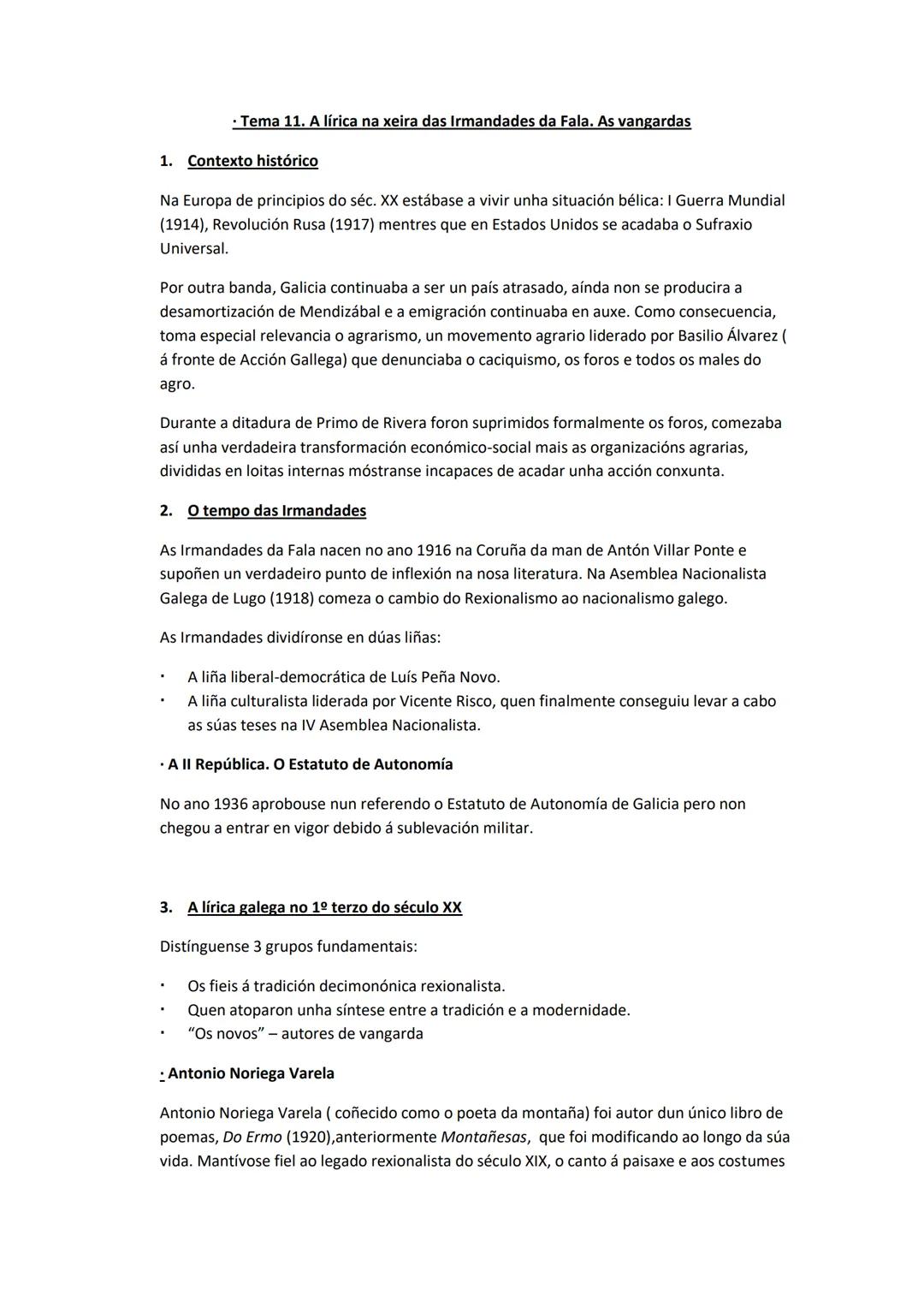 1. Contexto histórico
.Tema 11. A lírica na xeira das Irmandades da Fala. As vangardas
Na Europa de principios do séc. XX estábase a vivir u