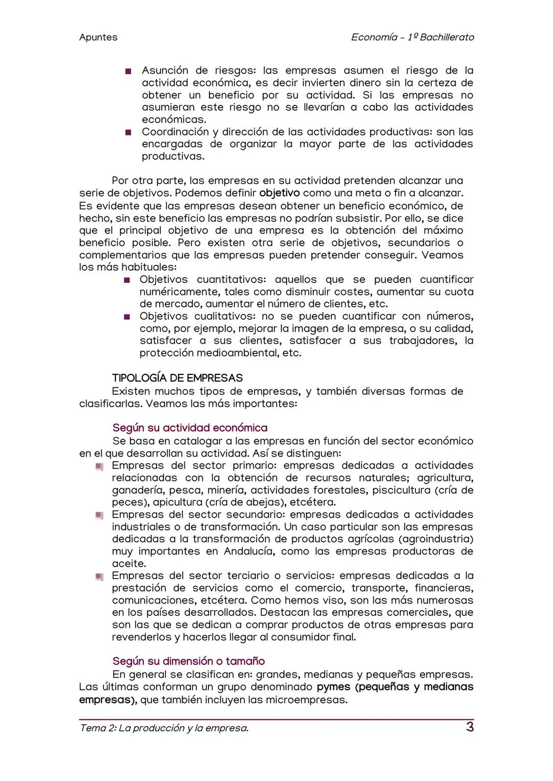 Apuntes
TEMA 2: LA PRODUCCION Y LA EMPRESA.
La producción y los sectores productivos.
La empresa. Tipologías.
Economía 1º Bachillerato
1
2
3