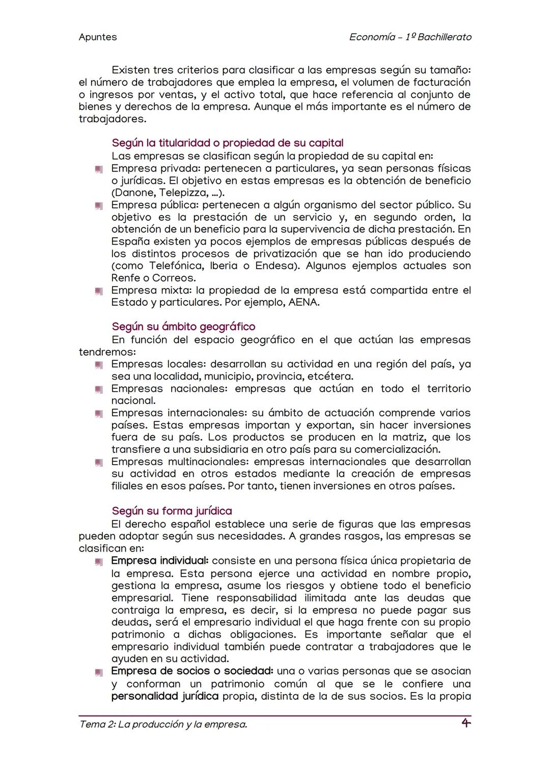 Apuntes
TEMA 2: LA PRODUCCION Y LA EMPRESA.
La producción y los sectores productivos.
La empresa. Tipologías.
Economía 1º Bachillerato
1
2
3