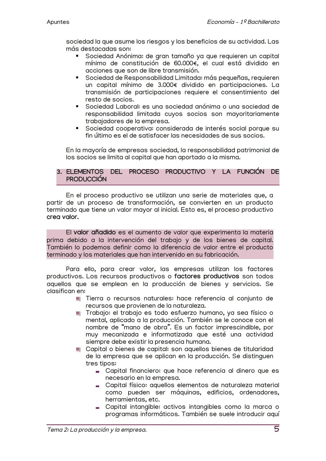 Apuntes
TEMA 2: LA PRODUCCION Y LA EMPRESA.
La producción y los sectores productivos.
La empresa. Tipologías.
Economía 1º Bachillerato
1
2
3