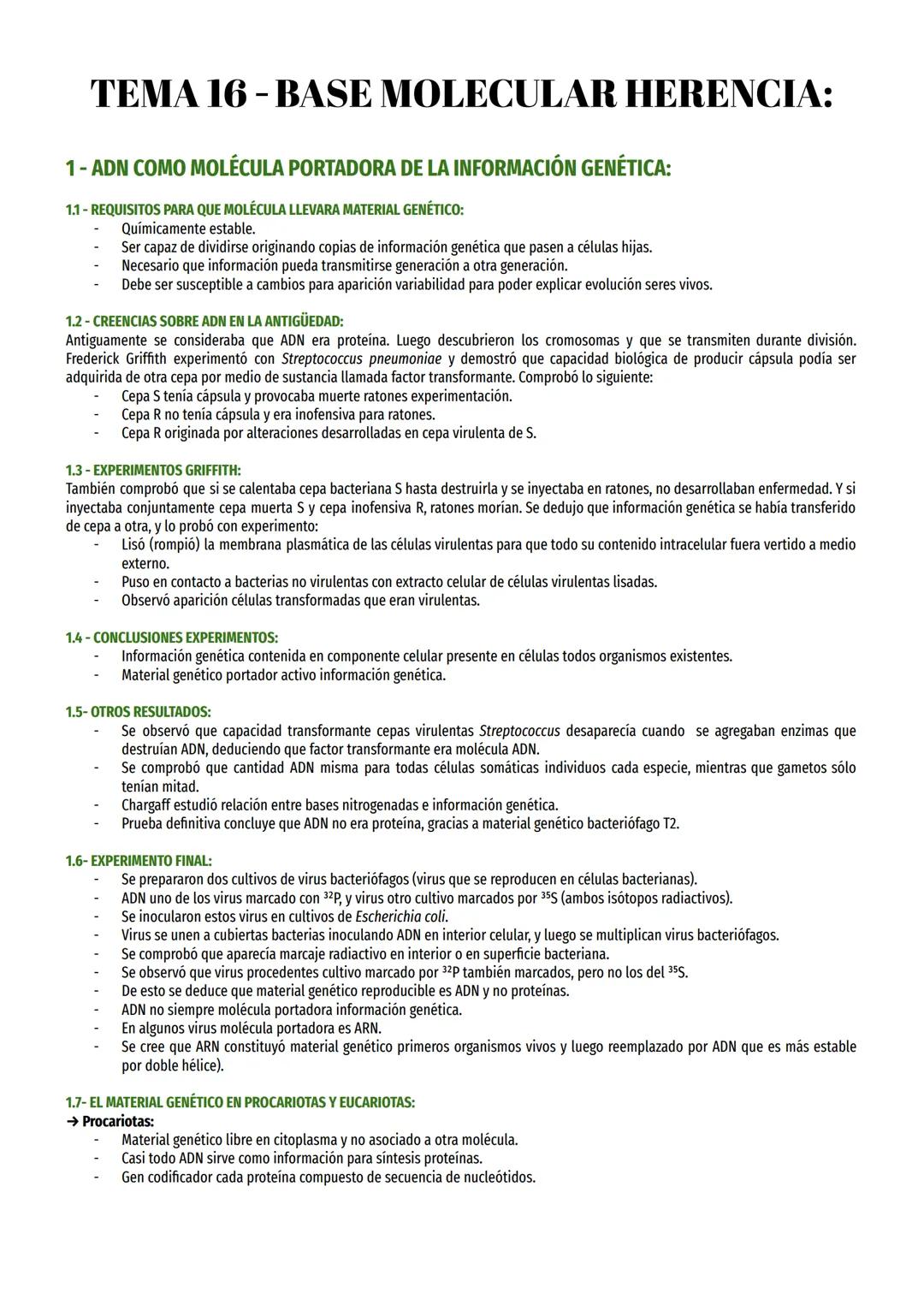 # TEMA 16-BASE MOLECULAR HERENCIA:

1- ADN COMO MOLÉCULA PORTADORA DE LA INFORMACIÓN GENÉTICA:

1.1 - REQUISITOS PARA QUE MOLÉCULA LLEVARA M