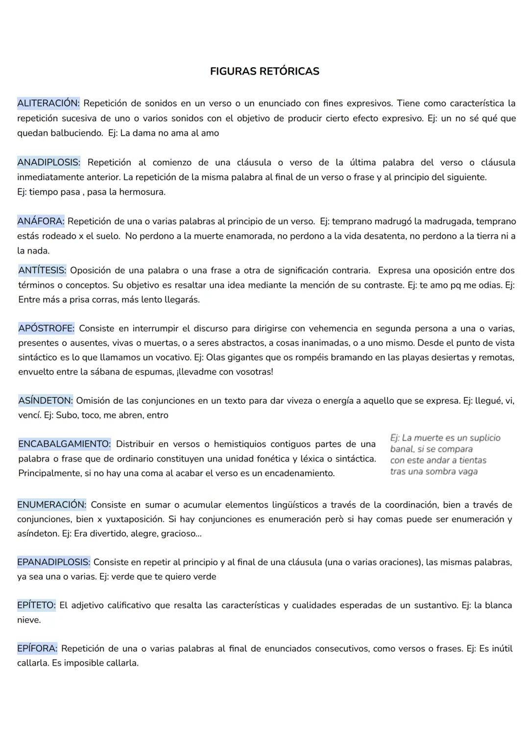 FIGURAS RETÓRICAS
ALITERACIÓN: Repetición de sonidos en un verso o un enunciado con fines expresivos. Tiene como característica la
repetició