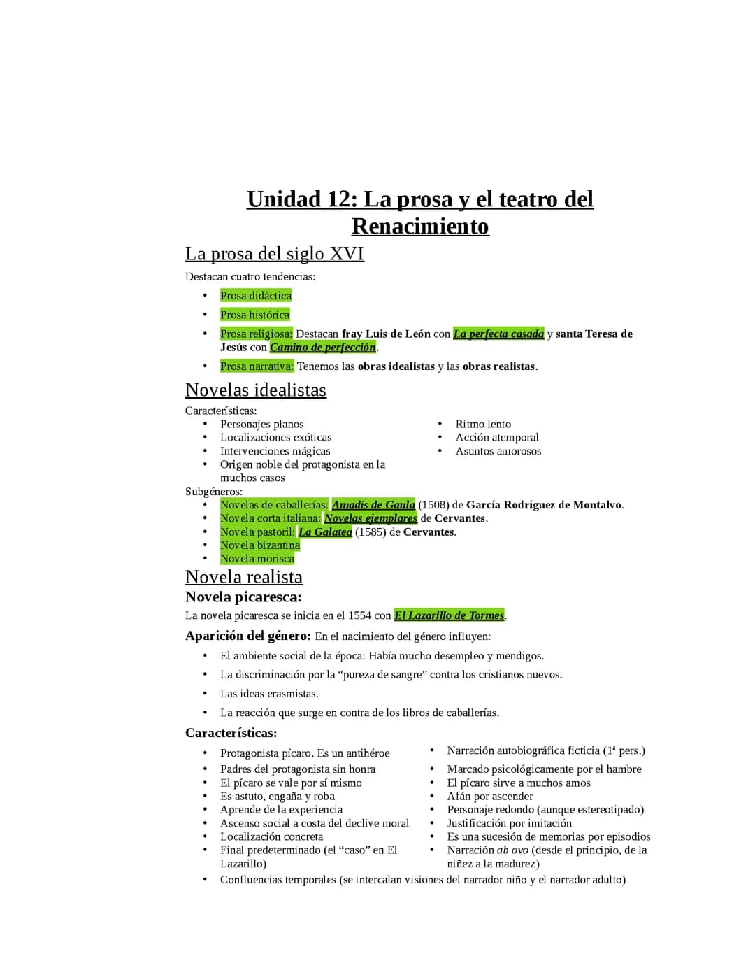 Tema 12. La prosa y el teatro del Renacimiento