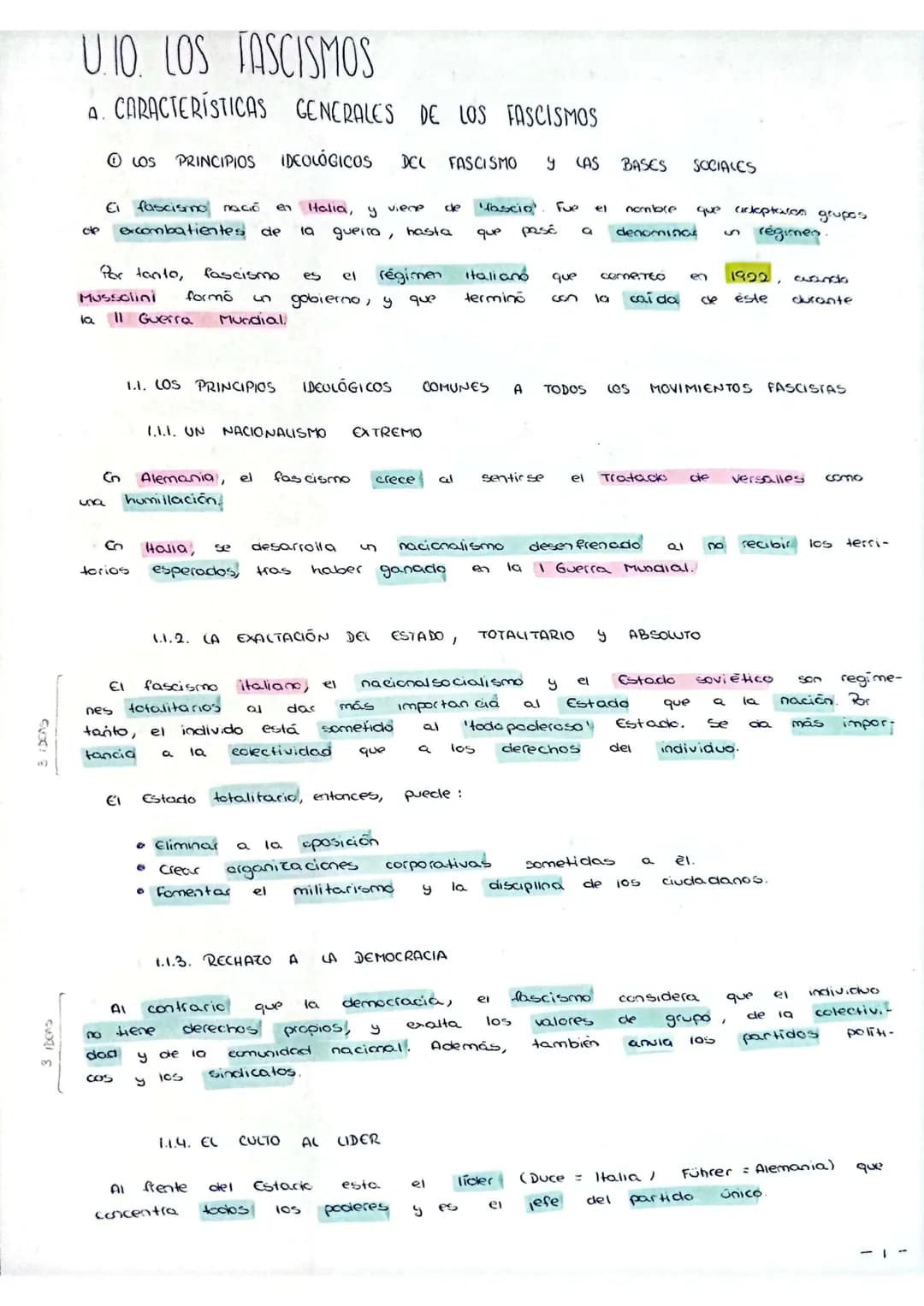 3 riens
U.IO. LOS FASCISMOS
A. CARACTERÍSTICAS GENERALES DE LOS FASCISMOS
ⒸLOS PRINCIPIOS IDEOLÓGICOS DEL FASCISMO Y CAS
Ei fascismo nació e
