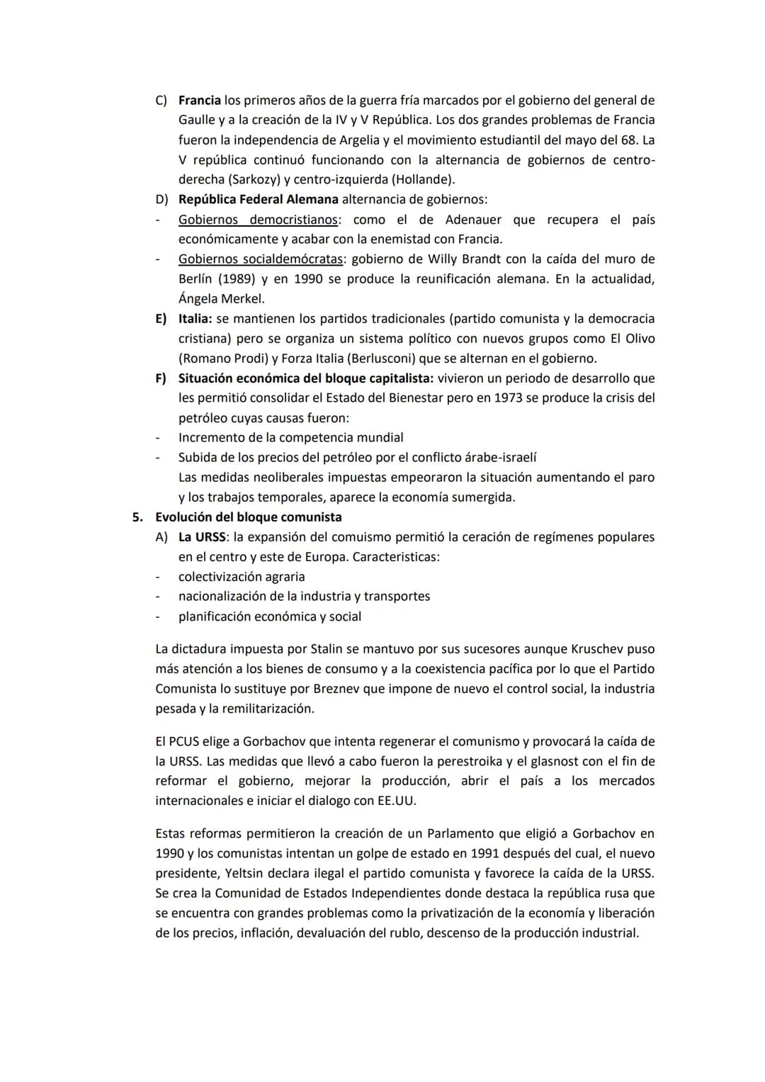 TEMA 10: GUERRA FRIA
1. Características generales: es un conflicto de carácter económico, ideológico, político y
cultural entre el bloque oc