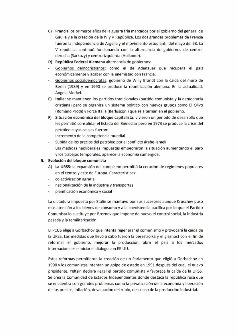 TEMA 10: GUERRA FRIA
1. Características generales: es un conflicto de carácter económico, ideológico, político y
cultural entre el bloque oc