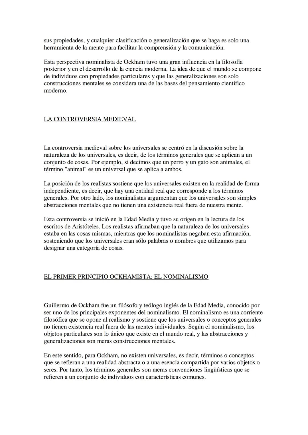 EL NOMINALISMO DE GUILLERMO DE OCKAM
Guillermo de Ockam (1285-1347) fue un filósofo y teólogo inglés que es conocido por
su postura nominali