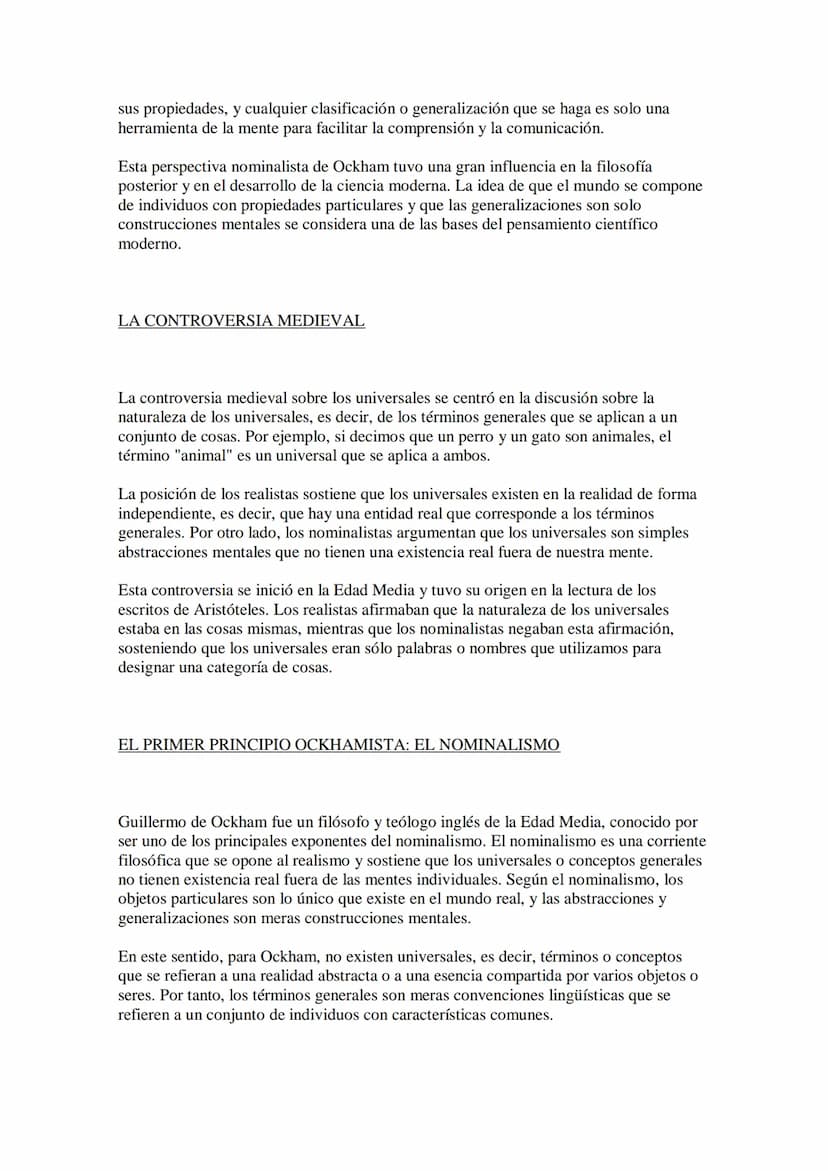 EL NOMINALISMO DE GUILLERMO DE OCKAM
Guillermo de Ockam (1285-1347) fue un filósofo y teólogo inglés que es conocido por
su postura nominali