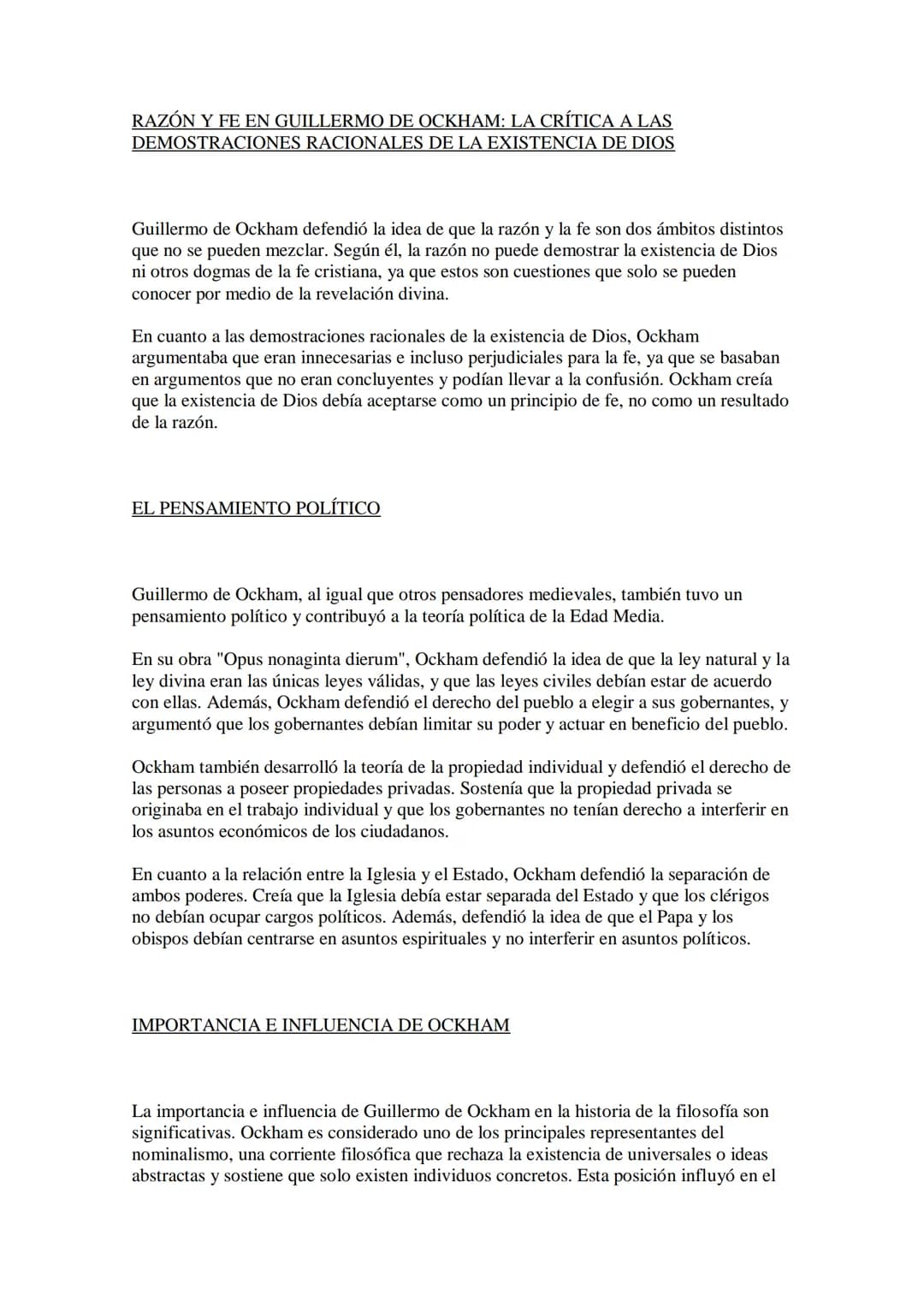 EL NOMINALISMO DE GUILLERMO DE OCKAM
Guillermo de Ockam (1285-1347) fue un filósofo y teólogo inglés que es conocido por
su postura nominali