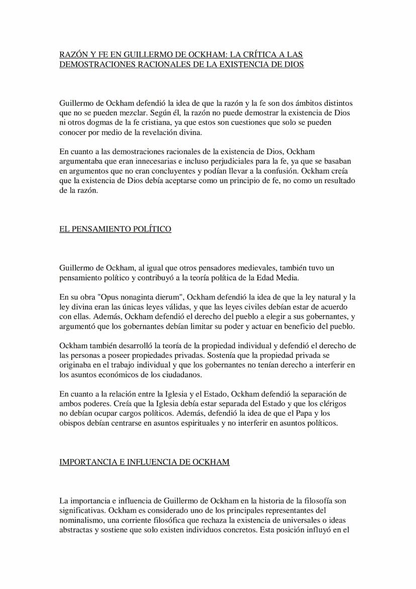 EL NOMINALISMO DE GUILLERMO DE OCKAM
Guillermo de Ockam (1285-1347) fue un filósofo y teólogo inglés que es conocido por
su postura nominali