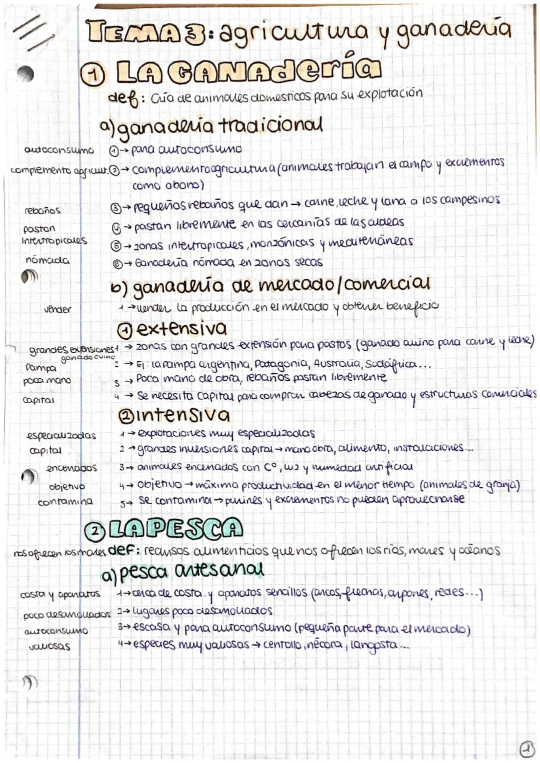 TEMA 3: agricultura y ganadería

① LA GANAdería
def: Cua de animales domesticos para su explotación

a) ganaderia tradicional
autoconsumo pa