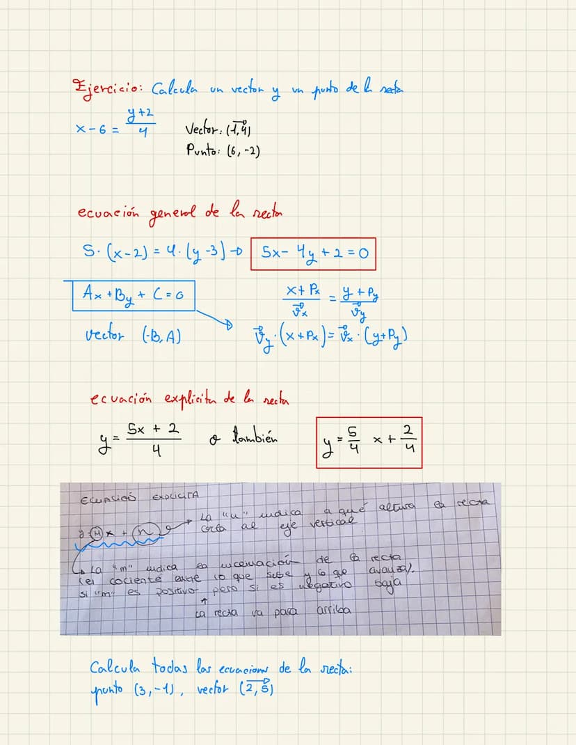 Ecuaciones de la recta
Punto P (2, 1)
* Vector (1, -1)
·P P+ √²
y
= 3+k-5
P+k
ecuacion vectorial de la recta
Punto P (2,3), Vector (4,5)
(x,