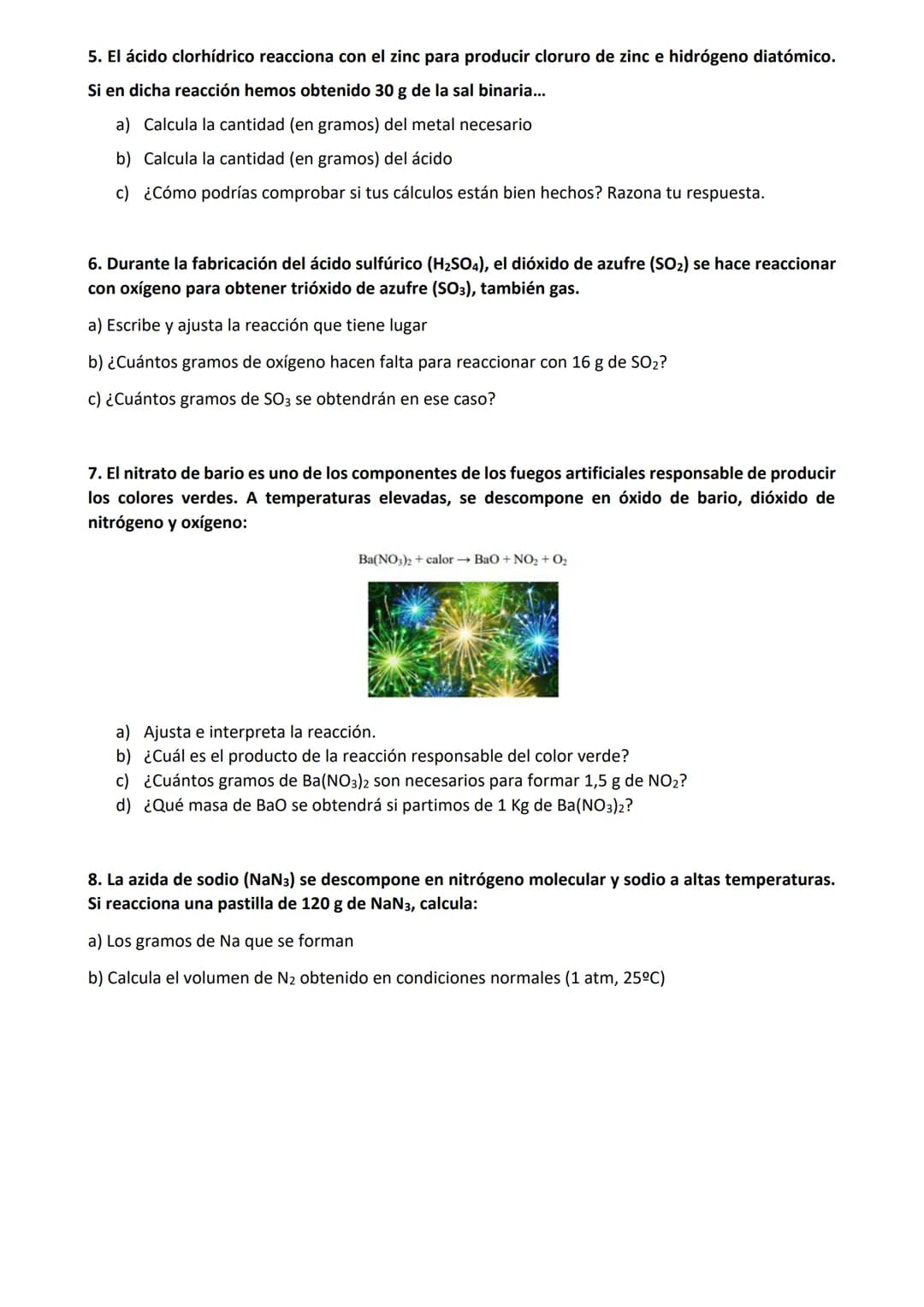 1. Transforma
a) 5x1025 átomos de CI en HCI →g de HCI
b) 5 mol de H₂O a átomos de hidrógeno
c) 0,5 g de NaCl a moles de NaCl
BOLETÍN VARIADO