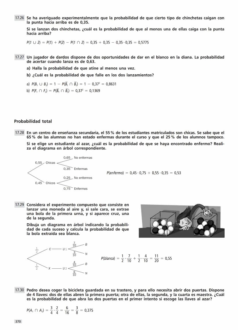 17 CÁLCULO DE PROBABILIDADES
17.1 Se arroja un dado cúbico con las caras numeradas del 1 al 6 y se apunta el resultado de la cara su-
perior