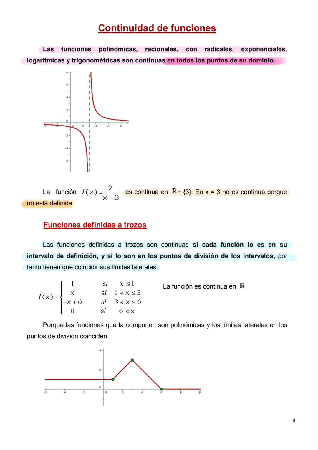 Continuidad de una función
Una idea intuitiva de función continua se tiene al considerar que su gráfica es
continua, en el sentido que se pu