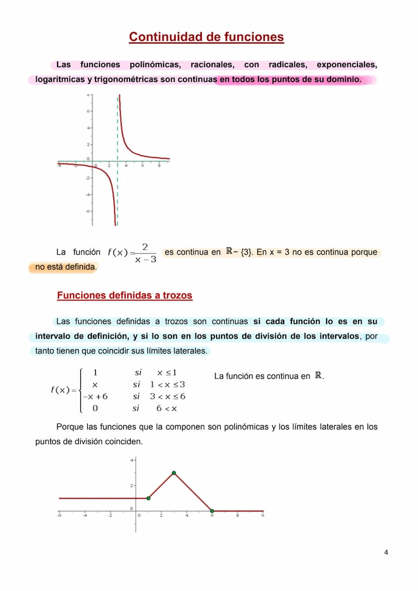 Continuidad de una función
Una idea intuitiva de función continua se tiene al considerar que su gráfica es
continua, en el sentido que se pu