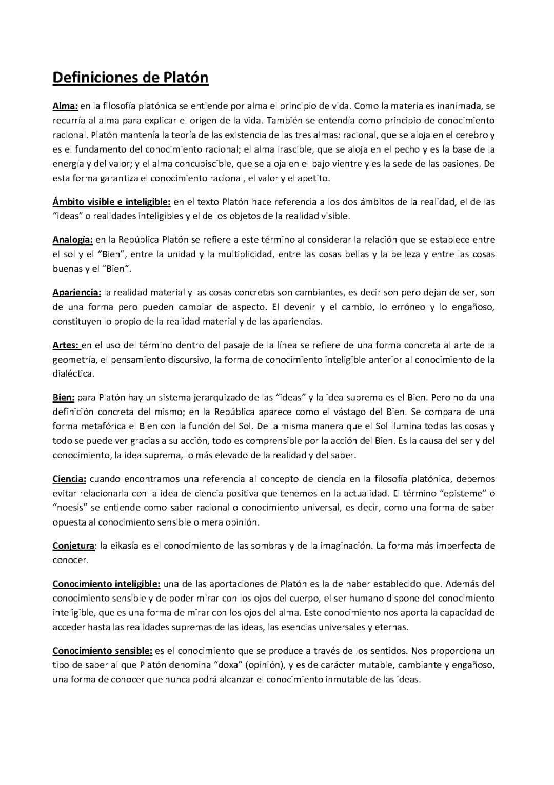 Definiciones de Platón sobre el alma y la jerarquía de ideas