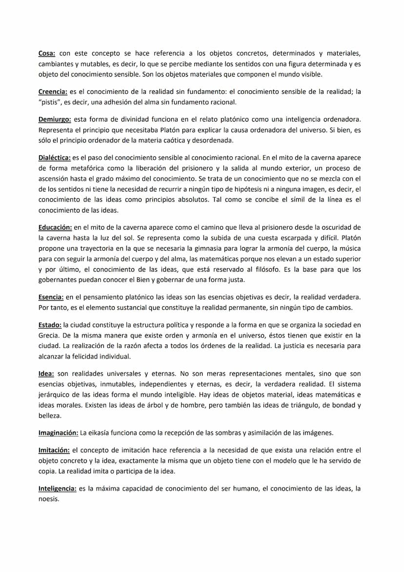 Definiciones de Platón
Alma: en la filosofía platónica se entiende por alma el principio de vida. Como la materia es inanimada, se
recurría 