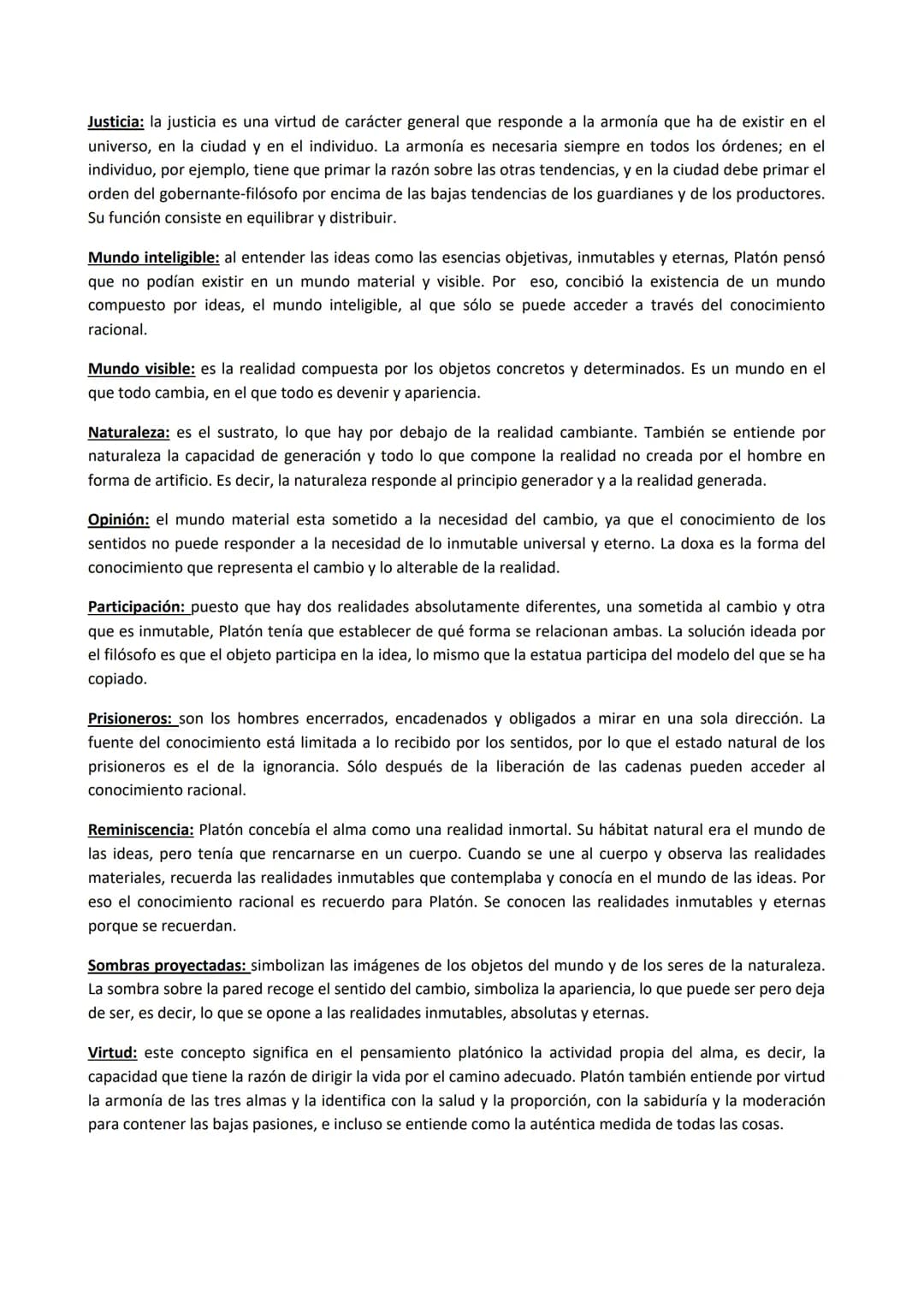 Definiciones de Platón
Alma: en la filosofía platónica se entiende por alma el principio de vida. Como la materia es inanimada, se
recurría 